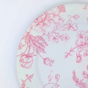 Acrylic Charger Plate 13" Round White with Pink Floral French Toile Pattern